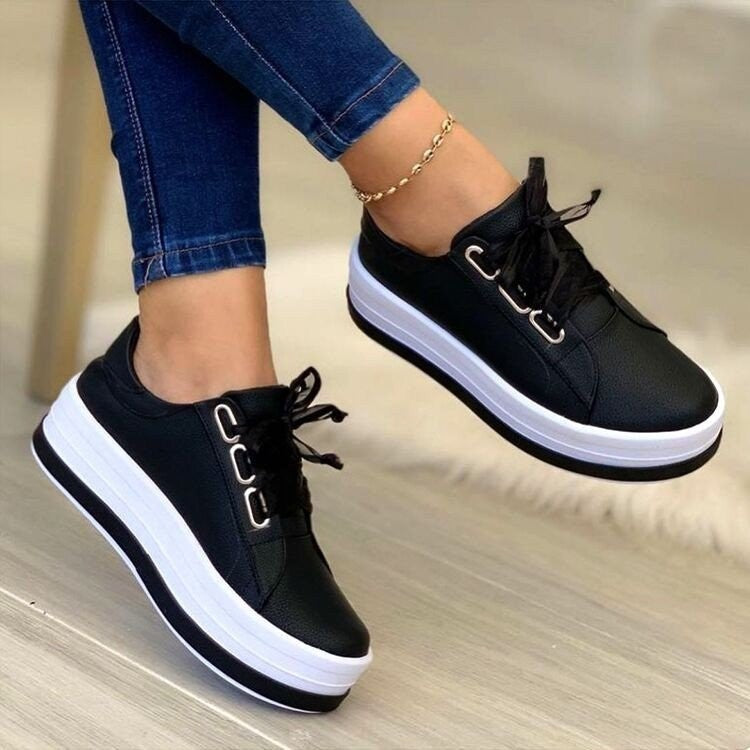 Fashion Flats Sneakers Women Ribbon Lace-up Platform Shoes Pi-Mart