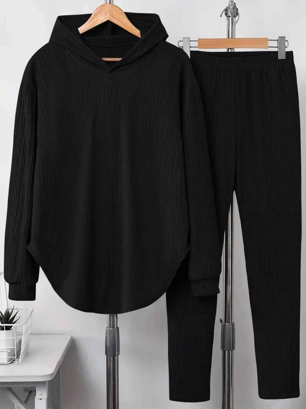 Textured Long Sleeve Hoodie and Pants Set THRIXINE