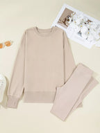 Oversized Slit Sweatshirt and Ribbed Leggings 2pcs Set THRIXINE