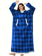 Women's Casual Lounge Robe - Plus Size Sherpa Fleece Hooded Extra Long Warm Oversized Wearable Blanket With Pockets - For Women - Perfect for Cozy Nights & Relaxation - Ideal Gift for Birthday & Holidays