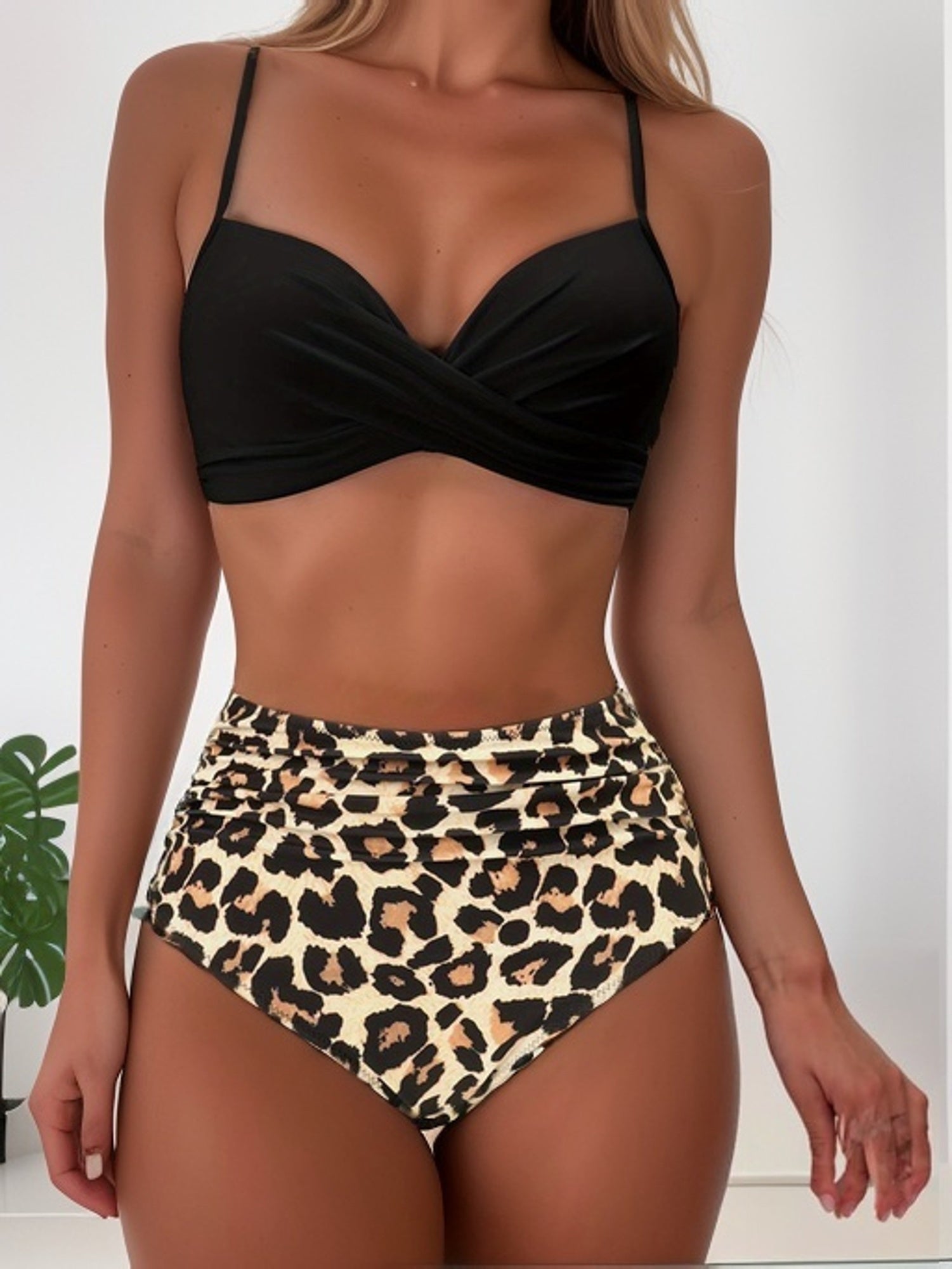 Tropical Vibe High Waist Bikini Set – Flirty V-Neck Swimsuit with Layered Colorblock High Cut Bottom Crisscross Strap Detail & Ultra-Stretch Comfort – Women's Two Piece Swimwear for Summer Beach Pool & Vacation Fun Stevvex
