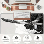 Extended Gaming Mouse Pad with Japanese Samurai Sword Design, Extra Large, Stitched Edges, Washable, Non-Slip Rubber Base, 31.5x11.8 inches Lootquake LLC