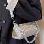 Women's versatile design crossbody bag, chain silver shoulder bag, small metallic purse crossbody