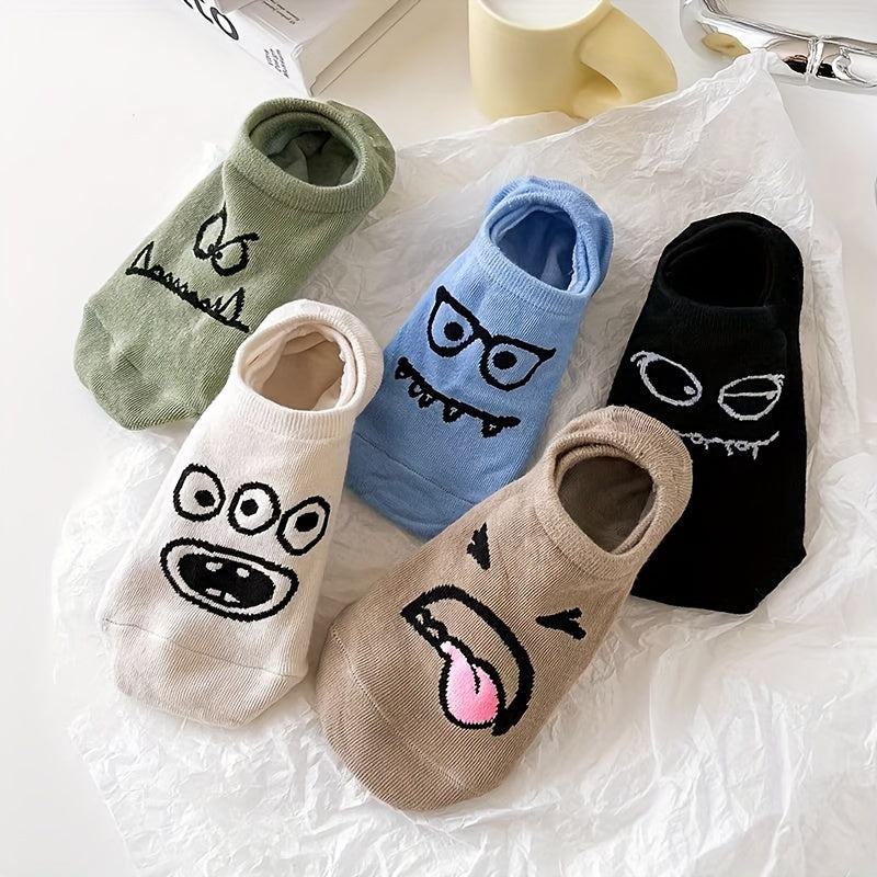 5 Pairs Cartoon Print Socks, Funny & Breathable Low Cut Ankle Socks, Women's Stockings & Hosiery Lootquake LLC