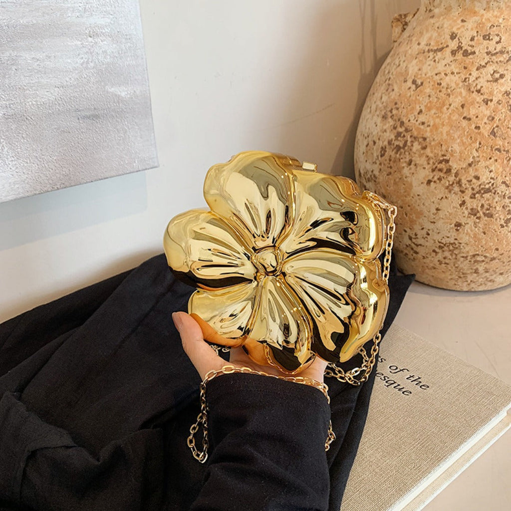 Elegant Flower Gold Acrylic Bag – Mini Dinner Bag & Prom Bag for Weddings, Parties, and Evenings – Stylish Clutch Purse with Glamorous Floral Design - SJB-DIAMOND ELITES