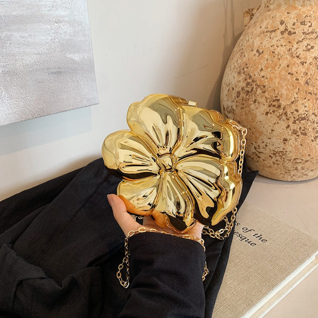 Elegant Flower Gold Acrylic Bag – Mini Dinner Bag & Prom Bag for Weddings, Parties, and Evenings – Stylish Clutch Purse with Glamorous Floral Design - SJB-DIAMOND ELITES