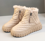 Women's Plaid Pattern Platform Ankle Boots Casual Side Zipper Plush Lined Snow Boots Winter Comfortable Short Boots Pi-Mart