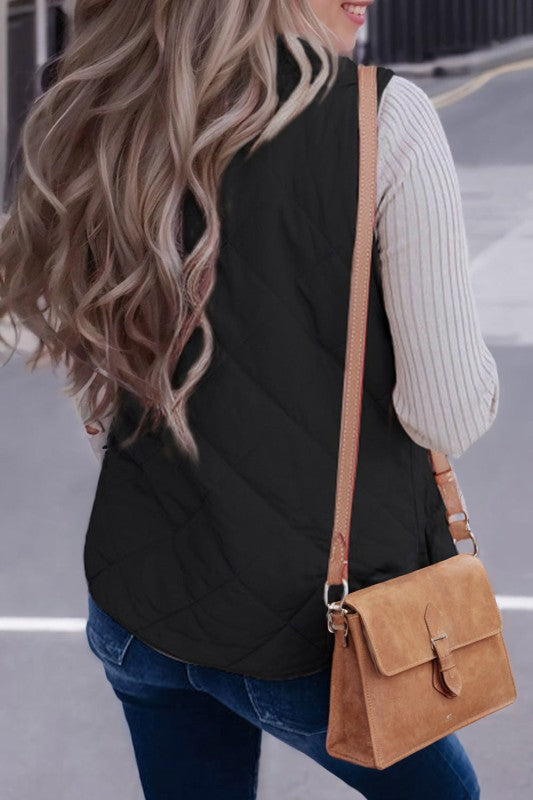 Solid Fleece Lined Quilted Vest Coat THRIXINE