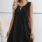Ladies' Fashionable Casual Pullover Polka Dot Dress With Hollowed Out Collar And Round Neck Wavy Edge Skirt - SJB-DIAMOND ELITES