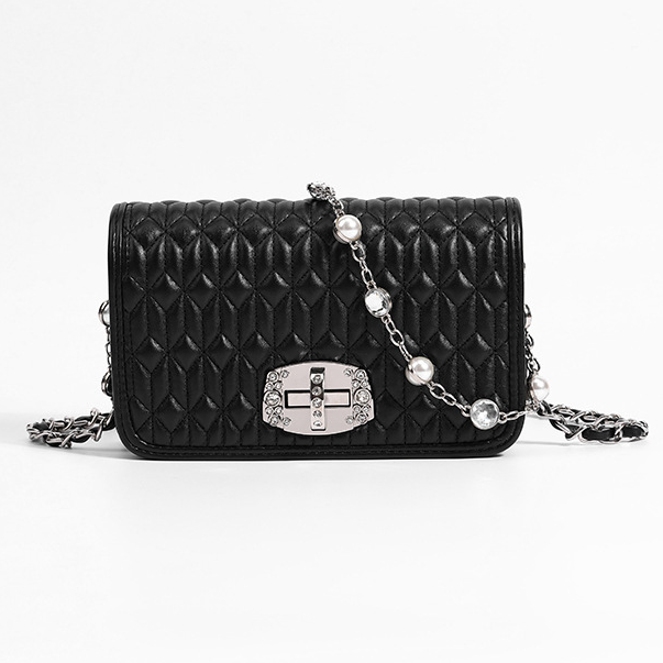 Simple female bag trendy embroidery purse with diamond chain single shoulder purse crossbody - SJB-DIAMOND ELITES