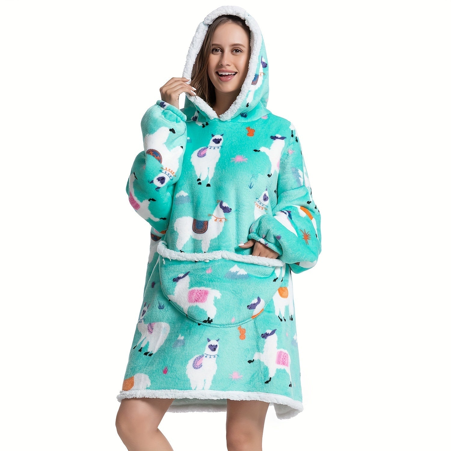 1pc Oversized Blanket Hoodie, Sherpa Fleece Hooded Blanket For Women, Ultra Soft Warm Wearable Blanket Sweatshirt Women Men Adult, Gift For Ladies