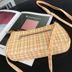 Summer simple orange plaid bag crescent small baguette bag hobo shoulder purse - SJB-DIAMOND ELITES