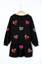 Cute Heart Round Neck Long Sleeve Mini Dress Stylish Dress for Women Girls Simple Charming Dress Stevvex