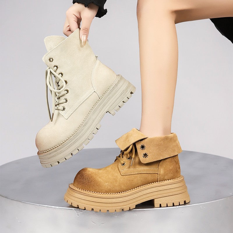 Distressed Thick Bottom Mid-calf Vintage Martin Boots Pi-Mart
