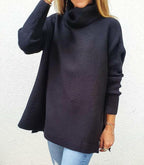 Turtleneck Sweater Mid Length Batwing Sleeve Slit Hem Tunic Pullover Sweaters Winter Tops Women Clothing Pi-Mart