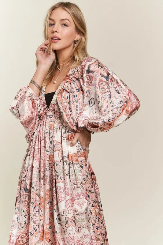 Printed V-Neck Batwing Sleeve Summer Dress For Women – Vibrant Print, Chic & Relaxed, Flattering, Effortlessly Stylish Stevvex