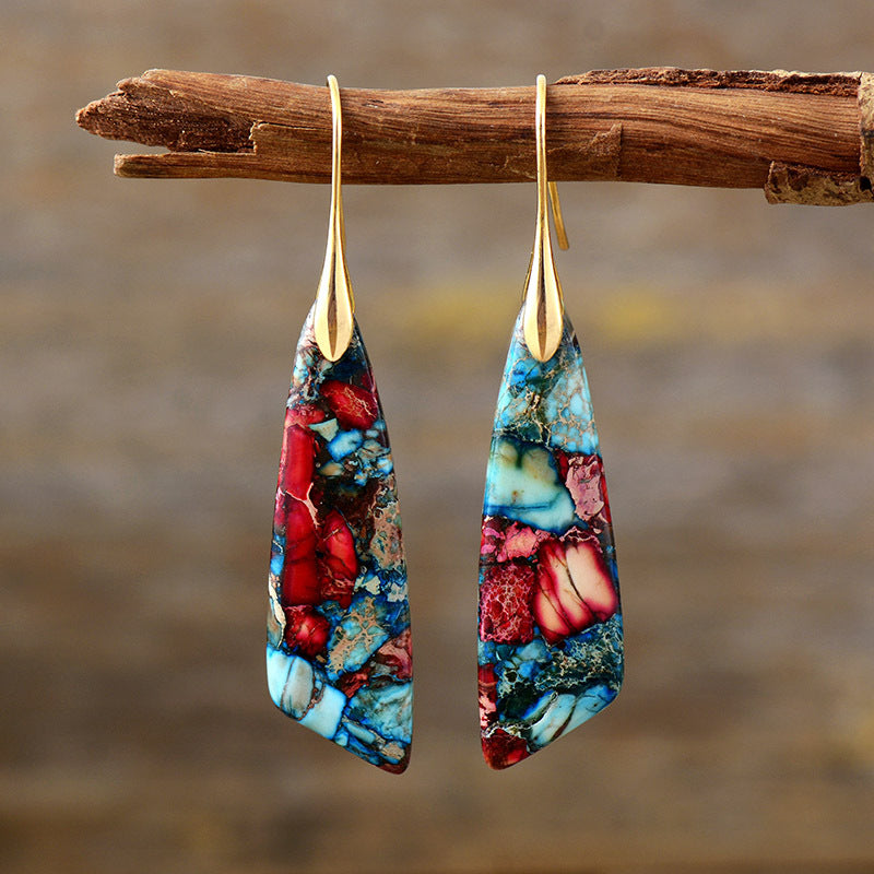 Bohemian Emperor Stone Geometric Pendant Earrings Pi-Mart
