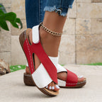 Summer Wedges Sandals With Colorblock Cross-strap Design Casual Thick-soled Roman Shoes For Women Pi-Mart