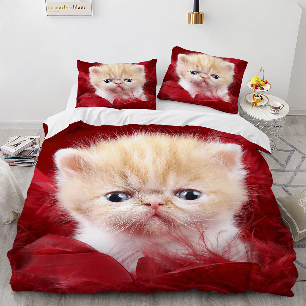 White Cute Cat Bedding Set Girl Ladies Bedroom Comfort Duvet Cover Pi-Mart