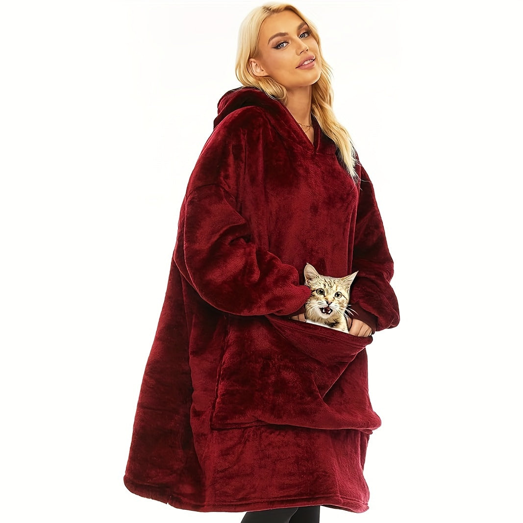 1pc, Soft And Comfortable Large Pocket Hooded Blanket, Exquisite Design, Warm Wearable Blanket For Sofa Living Room Bed Indoor And Outdoor