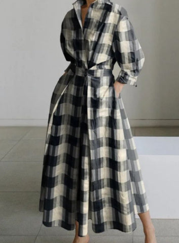 Long-sleeve Blouse Elastic Waist Swing Dress Pi-Mart