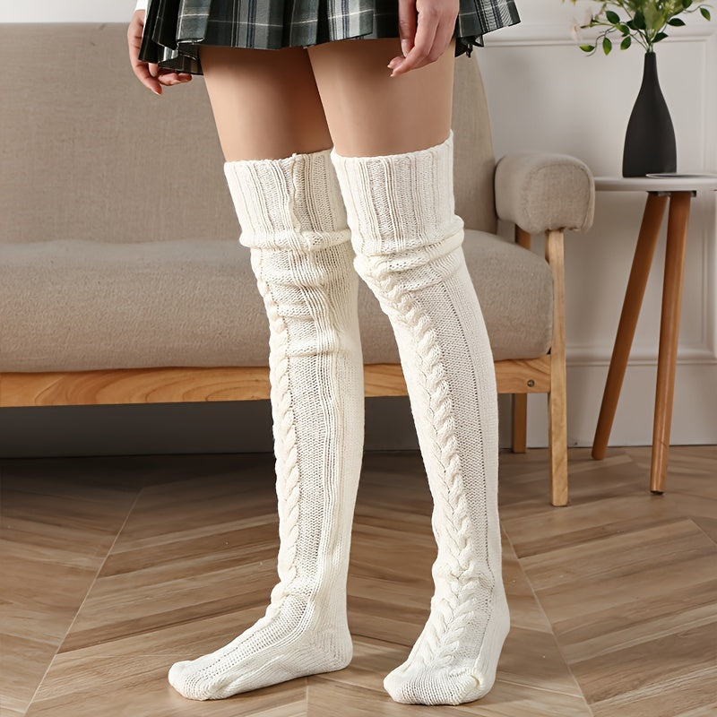 Cozy Cable Knitted Thigh High Socks - Soft & Stylish Over Knee Stockings for Women - Winter Warmth, Perfect Fit, One Size Lootquake LLC