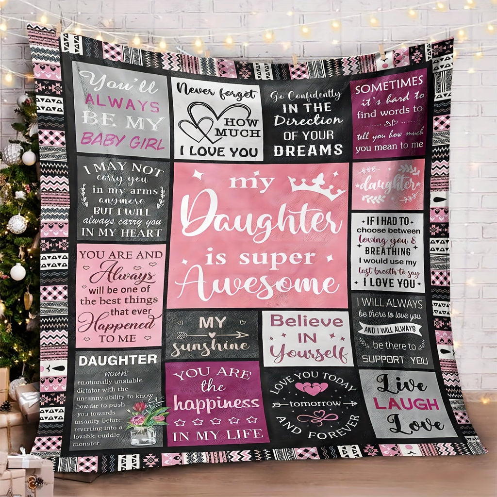 1pc Gifts Blanket For Daughter Stitching Letter Soft Blanket Flannel Blanket Warm Cozy Nap Throw Blanket For Bed Sofa Couch Lootquake LLC