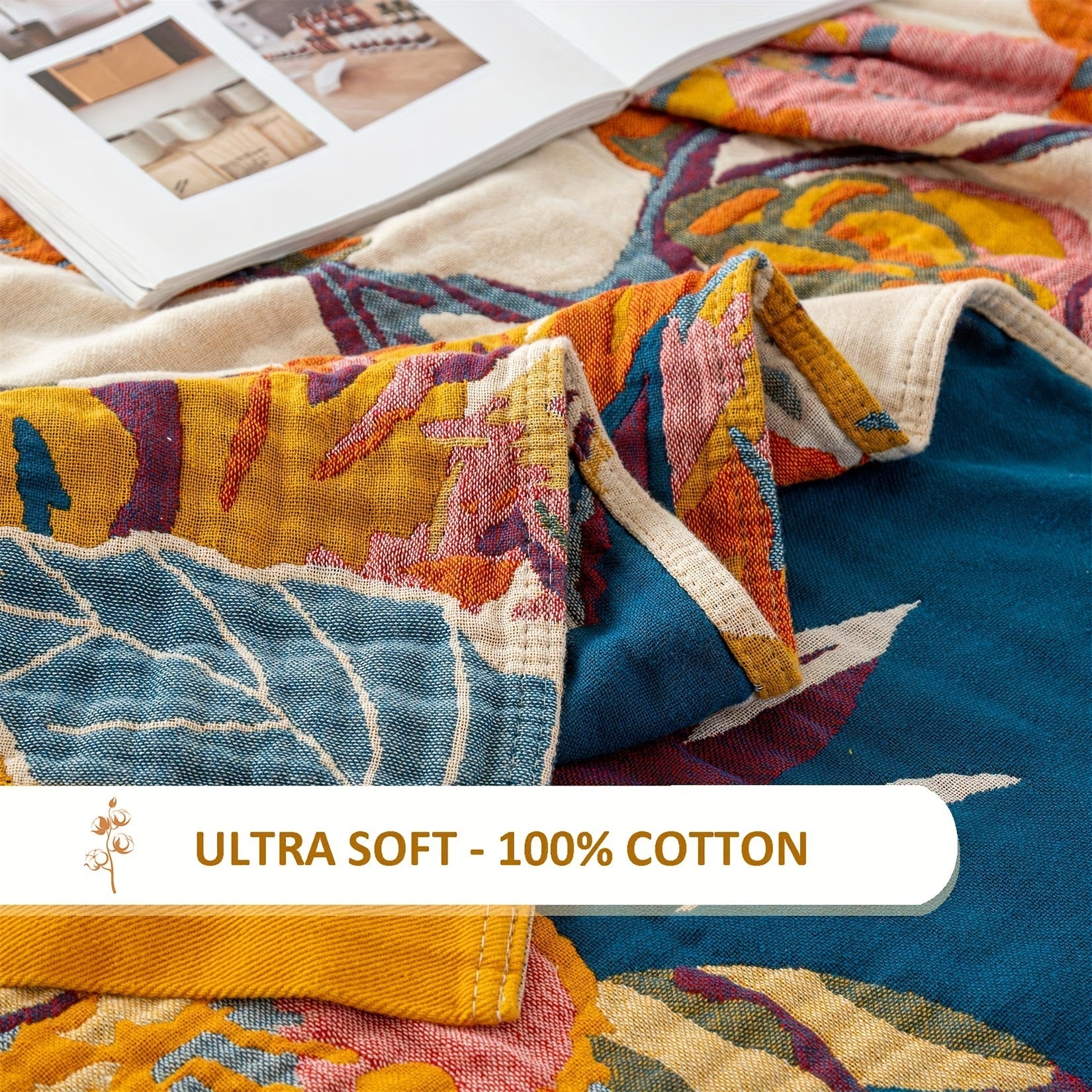 1pc Boho Throw Blanket, 100% Cotton Ultra Soft Bed Throw- Floral Bird And Butterfly Farmhouse Decor Bed Blankets, 60"×80" All Season Blanket For Sofa Couch Chair Lootquake LLC