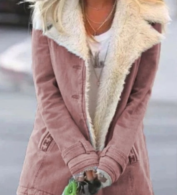Women Plus Size Warm Coats Composite Plush Button Lapels Jacket Outwearcoat Pi-Mart