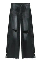 Distressed Raw Hem Wide Leg Men's Jeans