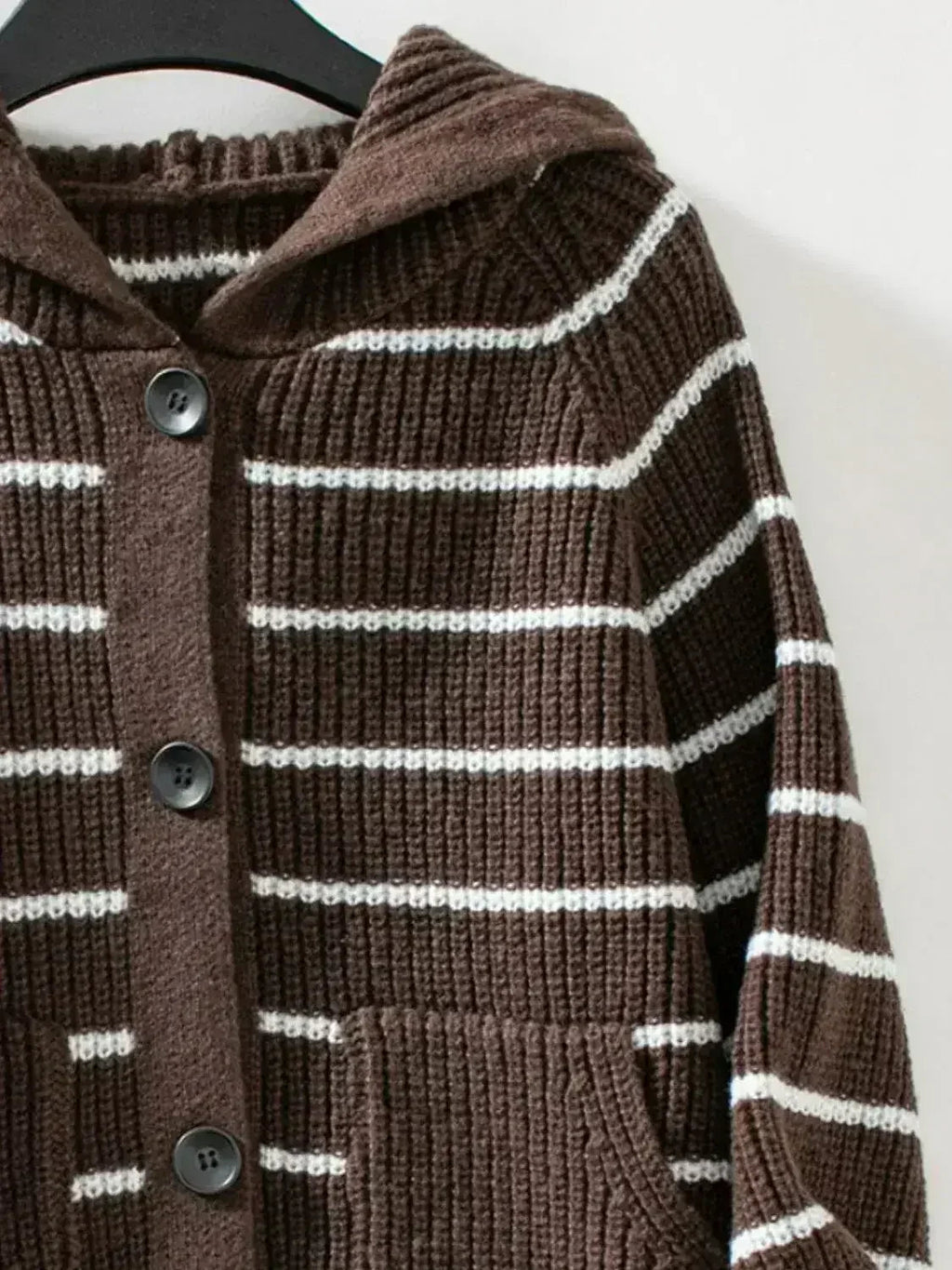 Striped Button Up Long Sleeve Hooded Cardigan - SJB-DIAMOND ELITES