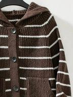 Striped Button Up Long Sleeve Hooded Cardigan - SJB-DIAMOND ELITES