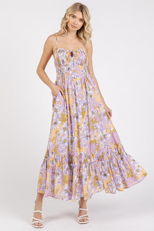 Floral Smocked Back Ruffled Hem Maxi Cami Dress For Summer – Boho Chic, Trendy, Fluttering, Feminine & Effortlessly Stylish Stevvex
