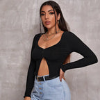 Long Sleeved Crop Cardigan Top Sexy Button Knit T-shirt - SJB-DIAMOND ELITES