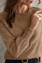 White Buttoned Cuffs Raglan Sleeve Knit Sweater