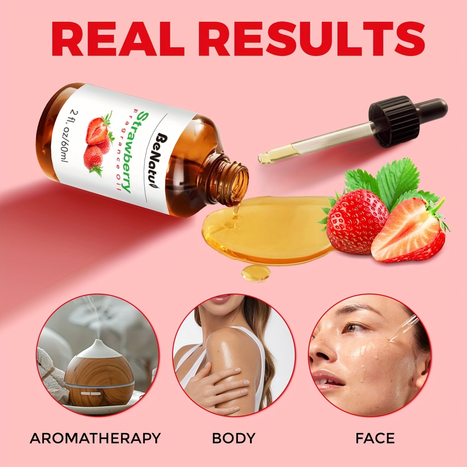 Strawberry Fragrance Essential Oil 60ml For Humidifier, Diffuser, Scented Candle - (2 Oz) - Suitable For Bedroom, Home, Hotel, Restaurant - Local Warehouse