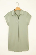 Rose Red Buttoned Collar Shift T Shirt Dress