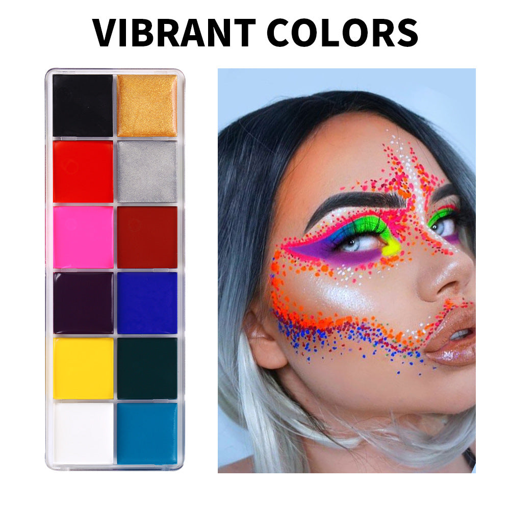 Fit Colors 12 Colors Face Paint Water Soluble Human Body Paints Halloween Masquerade Makeup Palette Brush Pi-Mart