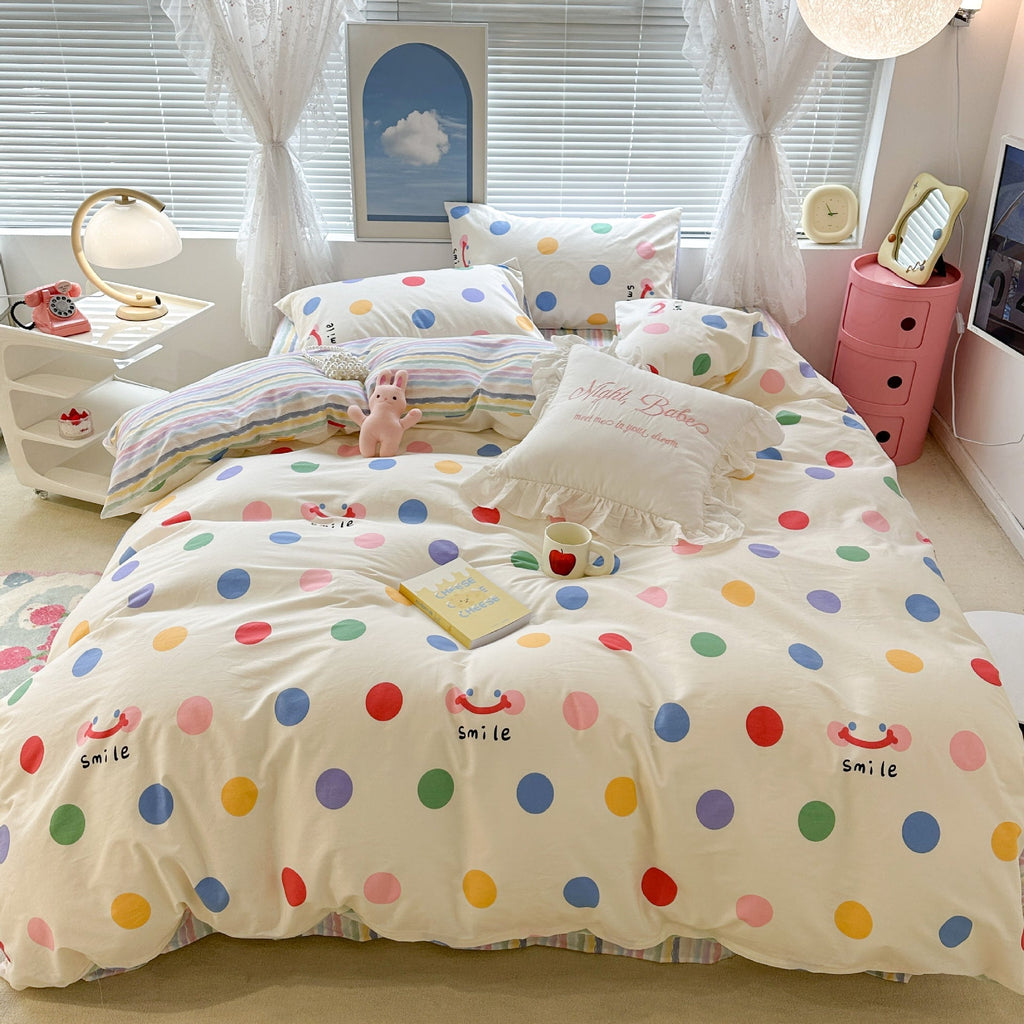 Cute Floral Rabbit Cotton Four-piece Set Pastoral Cotton Quilt Cover Bed Sheet Three-piece Set Pi-Mart