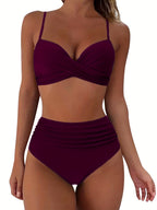 Tropical Vibe High Waist Bikini Set – Flirty V-Neck Swimsuit with Layered Colorblock High Cut Bottom Crisscross Strap Detail & Ultra-Stretch Comfort – Women's Two Piece Swimwear for Summer Beach Pool & Vacation Fun Stevvex