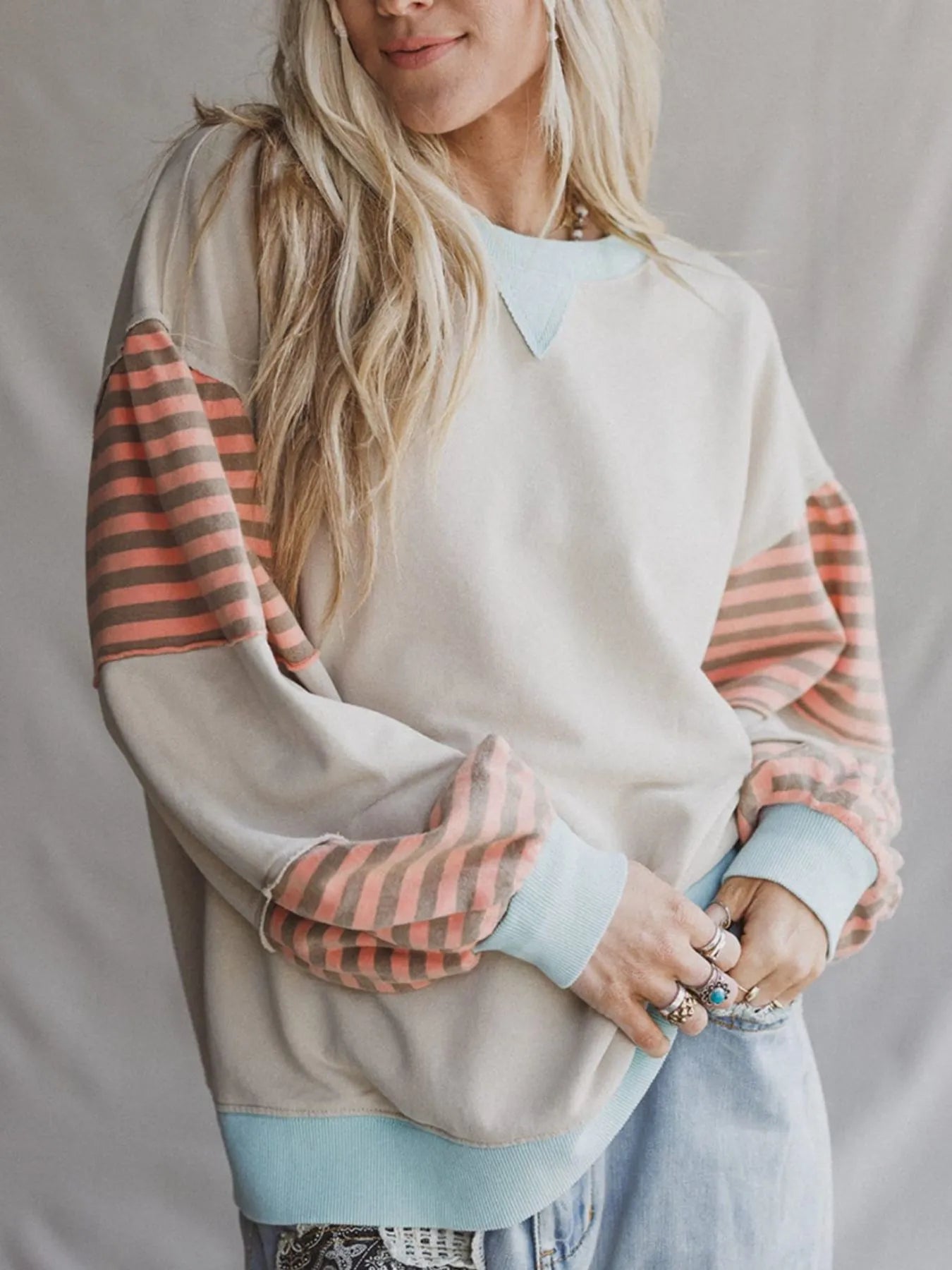 Colorblock Patchwork Drop Shoulder Sweatshirt THRIXINE