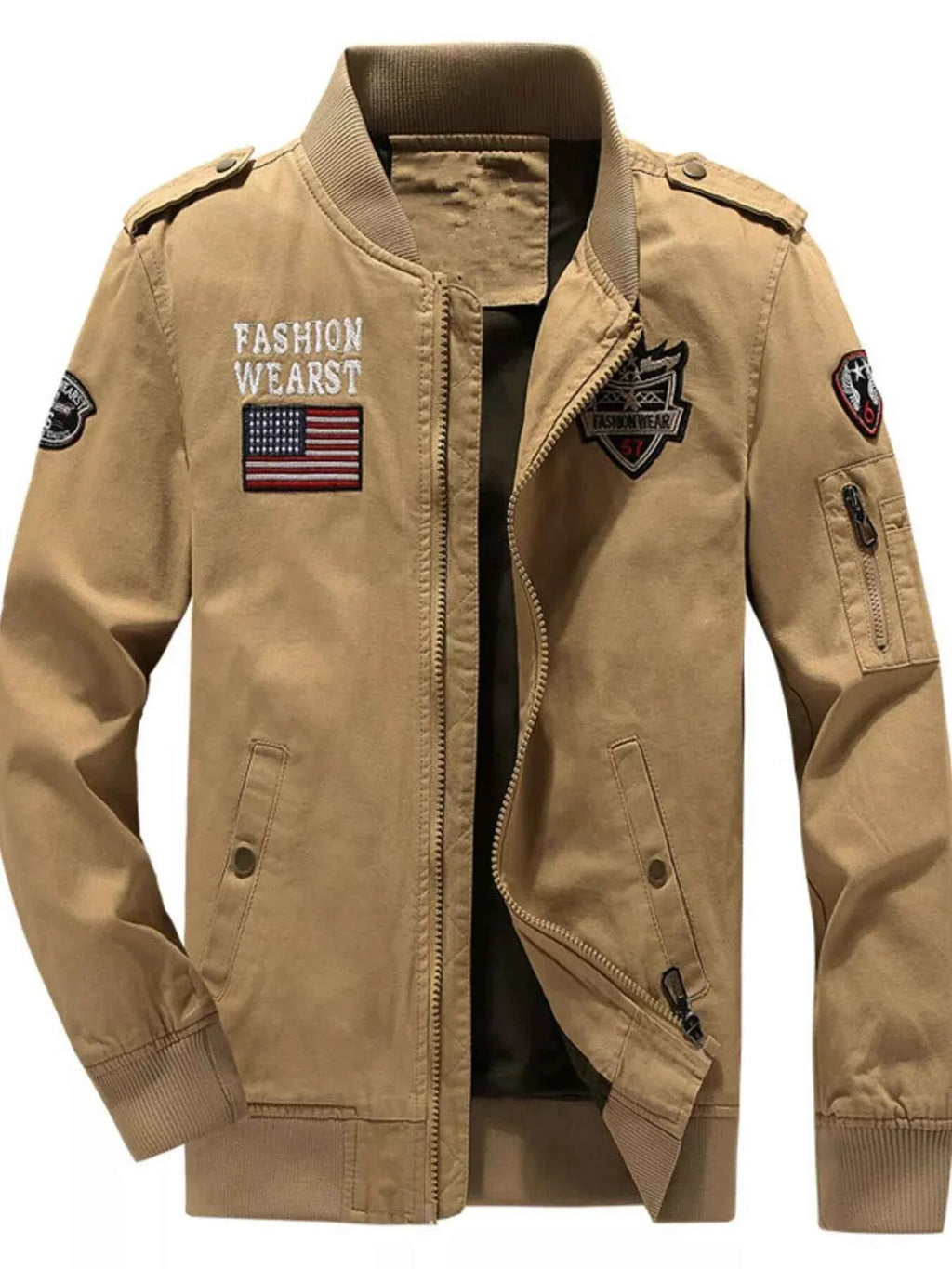 Men's Plus Size Zip  Up Embroidered Bomber Jacket THRIXINE