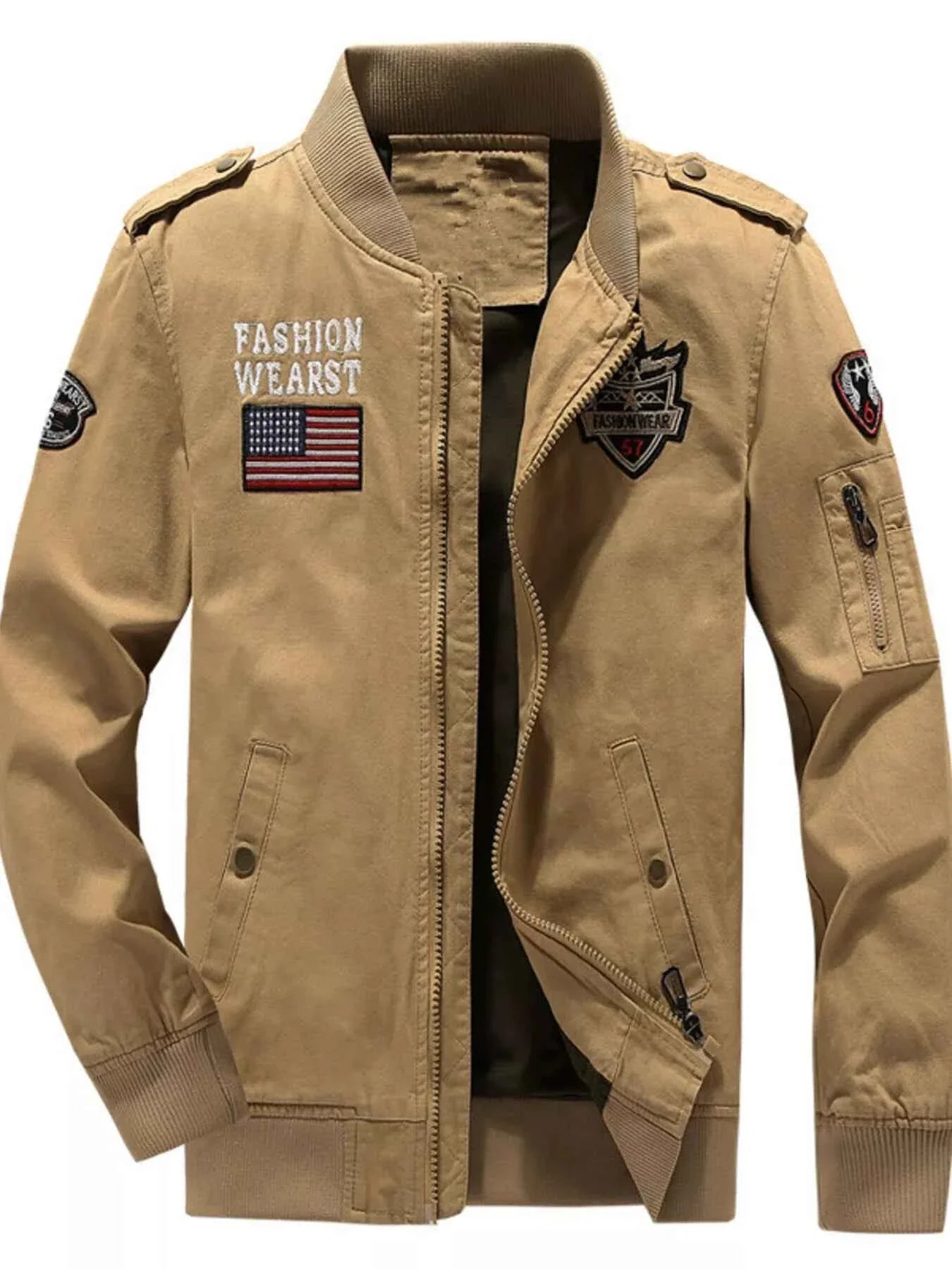 Men's Plus Size Zip  Up Embroidered Bomber Jacket THRIXINE