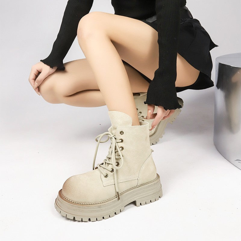 Distressed Thick Bottom Mid-calf Vintage Martin Boots Pi-Mart