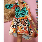 Women Sexy Fashion Printed Shirt Dresses Chic V Neck Loose Long Sleeve Dress Causal Vacation Female Mini Vestidos Robe Clothing Purplish Diva