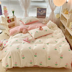 Cute Floral Rabbit Cotton Four-piece Set Pastoral Cotton Quilt Cover Bed Sheet Three-piece Set Pi-Mart