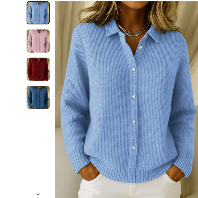 Casual Fashion Button Knitted Lapel Sweater Pi-Mart