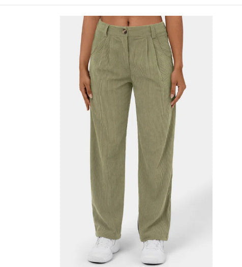 Women's High Waist Pure Color Corduroy Casual Pants Pi-Mart