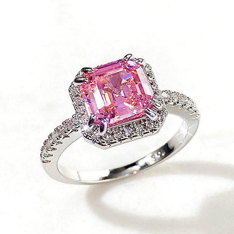 Women's Classic Super Shiny Square Diamond Princess Ring