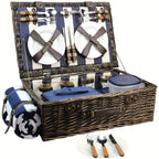 Extra Large Willow Picnic Basket with Service Set for 4 Persons, Natural Wicker Picnic Hamper with Free Food Cooler, Fleece Blanket and Tableware - Best Gift Lootquake LLC
